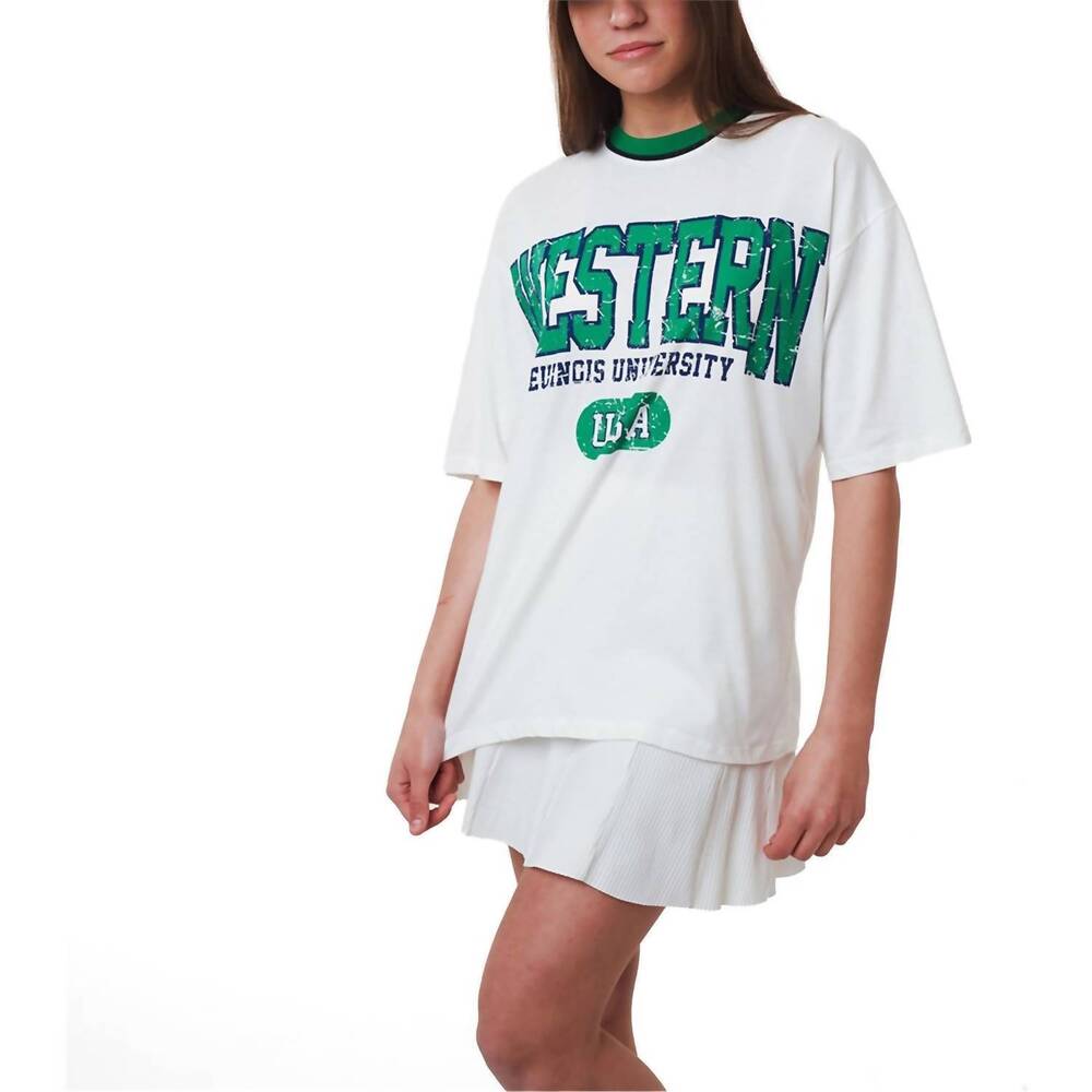 NEW AMBAR western logo relaxed fit t-shirt in white